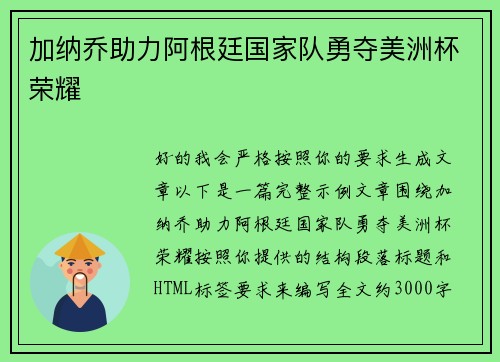 加纳乔助力阿根廷国家队勇夺美洲杯荣耀